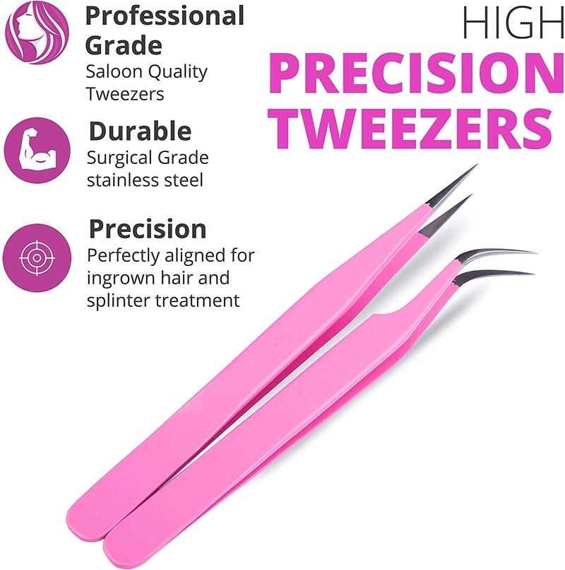 SIVOTE Lash Tweezers for Eyelash Extensions â€“ Professional Stainless Steel Straight & Curved Tips â€“ Precision Lash Extension Tweezers Set for Volume & Classic Lashes (c, Pink) - Image 2